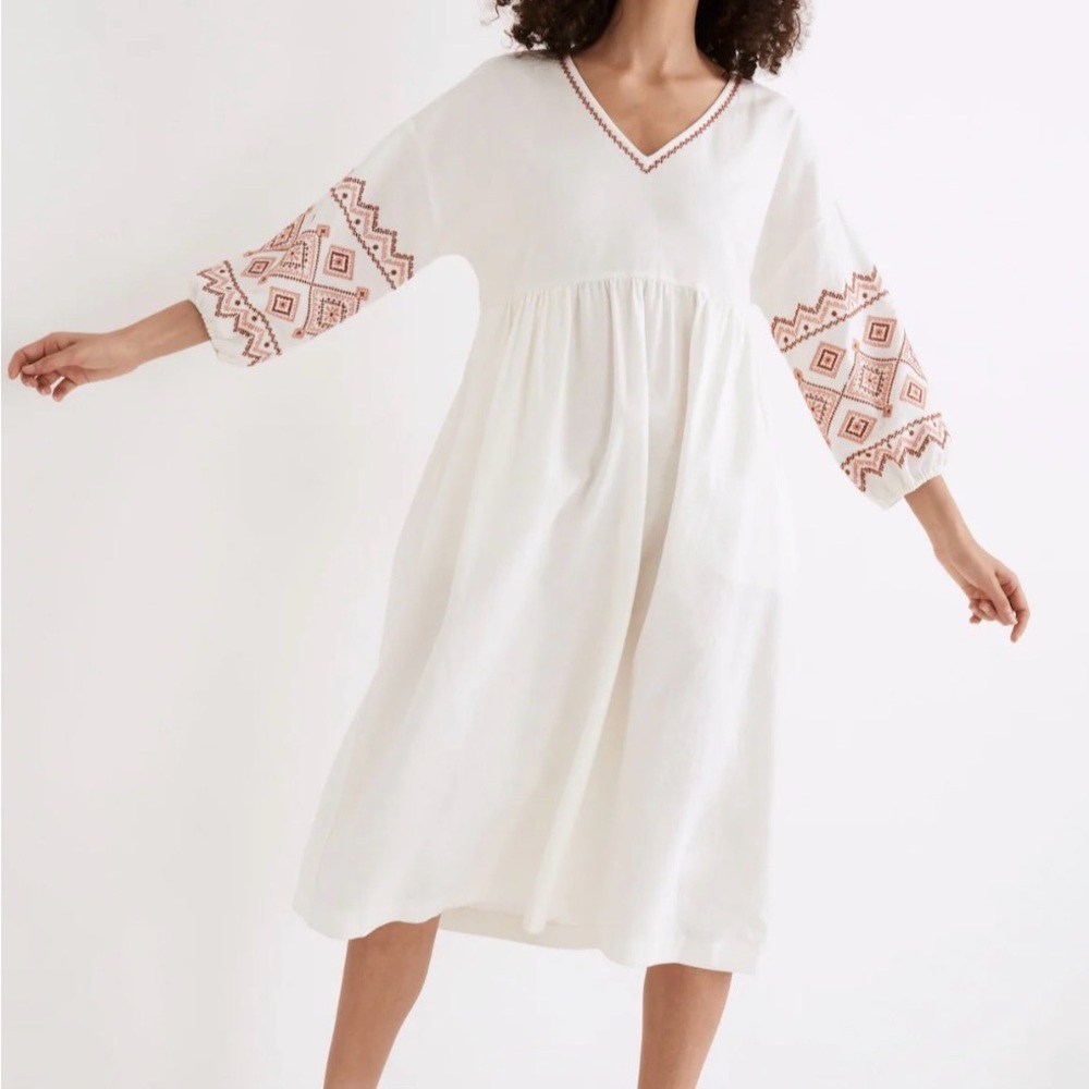 Madewell Embroidered-Sleeve Popover Midi Dress View 3